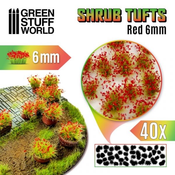 GREEN STUFF WORLD 1366 SHRUBS TUFTS – 6MM SELF-ADHESİVE – RED