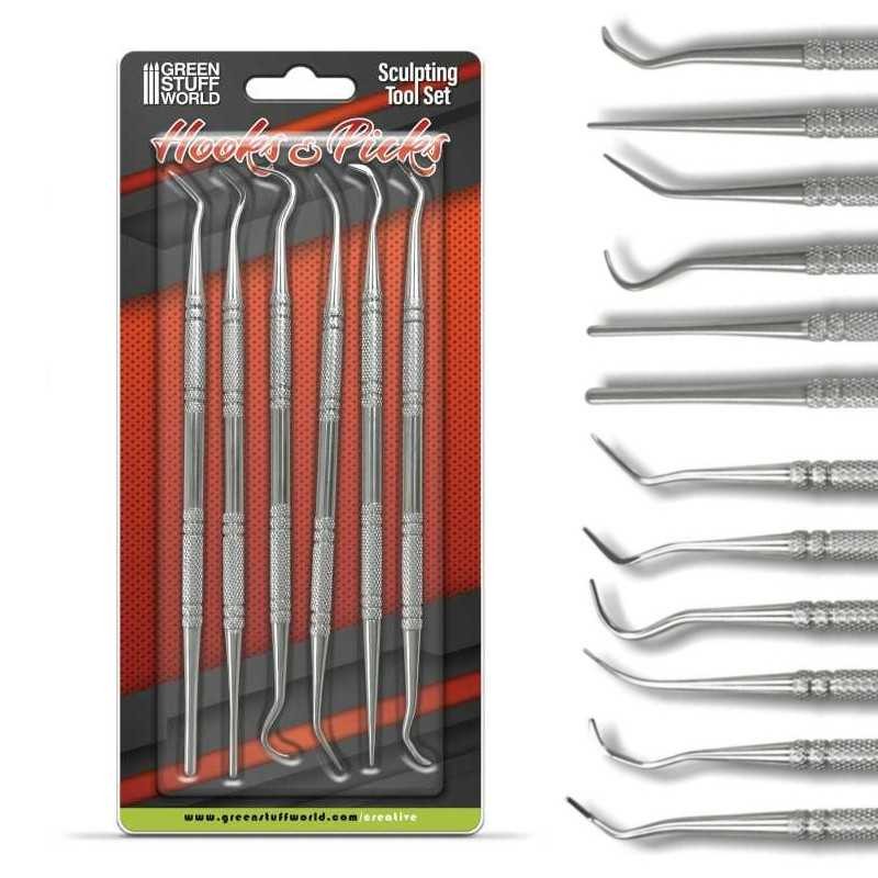 GREEN STUFF WORLD 1250 6x Hook and Pick tool Set - 6'lı Kanca & Kürdan Seti