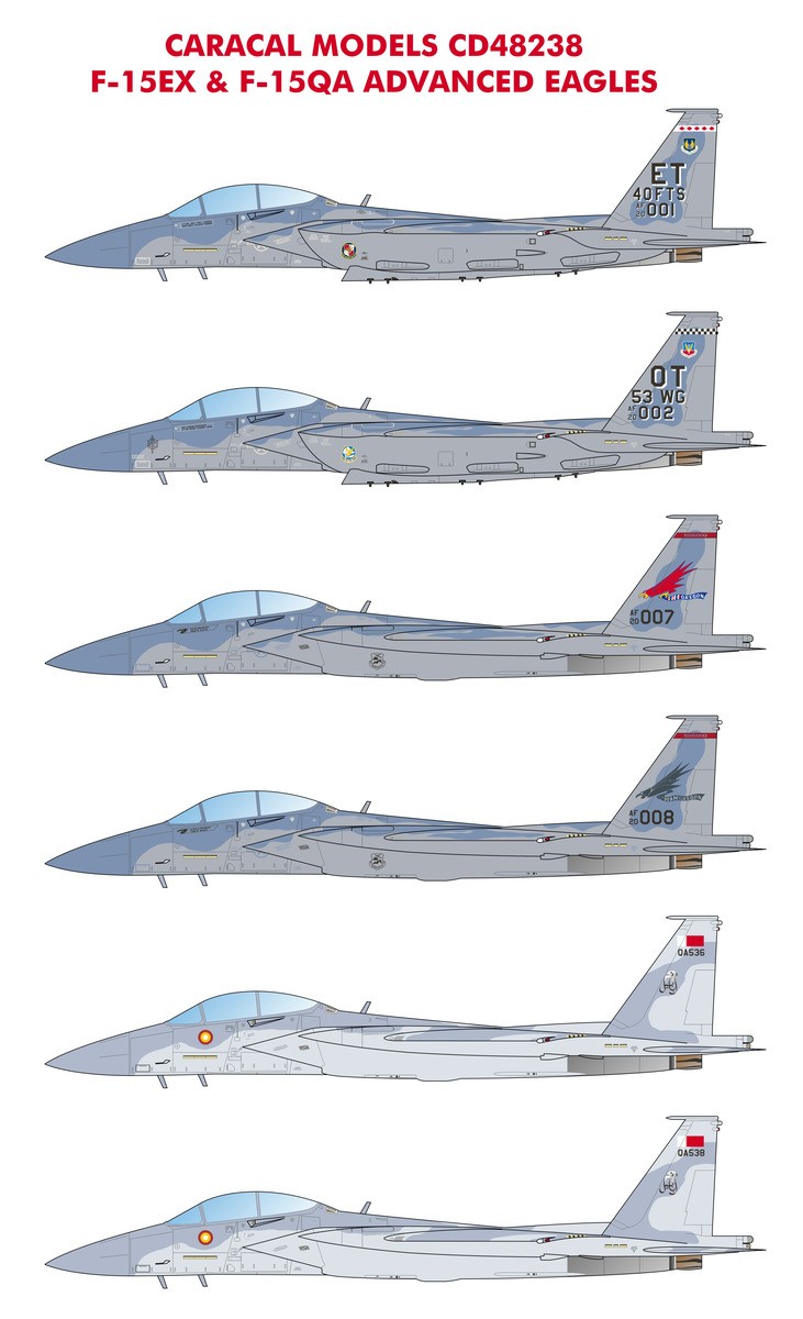 CARACAL MODELS 48238 1/48 F-15EX & F-15QA Advanced Eagles SAVAŞ UÇAĞI MAKETİ İÇİN DEKAL SETİ