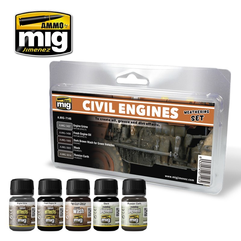 AMMO MIG 7146 Civil Engines Weathering Set - Sivil Araç Motoru Kirletme Seti