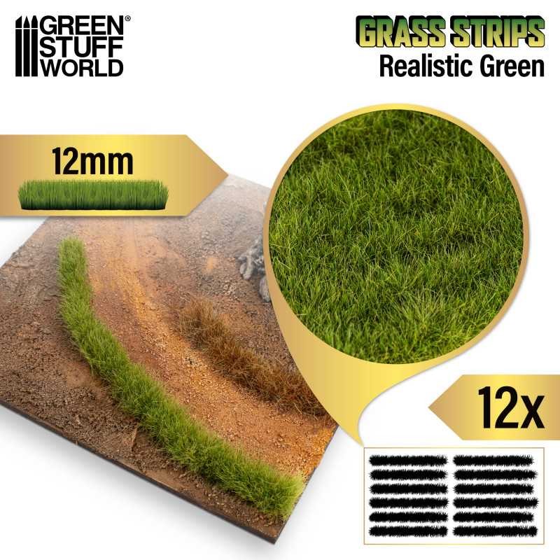 GREEN STUFF WORLD 13447 Grass Strips 12 mm - Realistic Green