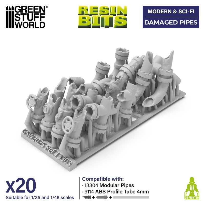 GREEN STUFF WORLD 13303 3D printed set - Damaged Pipes HASARLI BORULAR