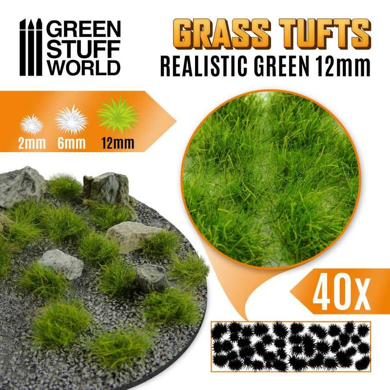GREEN STUFF WORLD 1350 Grass TUFTS 12mm self-adhesive REALISTIC GREEN - 12MM GERÇEKÇİ YEŞİL ÇİM ÖBEĞİ