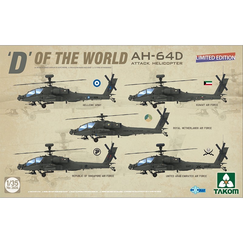 TAKOM 2606 1/35 D" Of the World AH-64D Attack Helicopter (Limited Edition) Saldırı Helikopteri Maketi