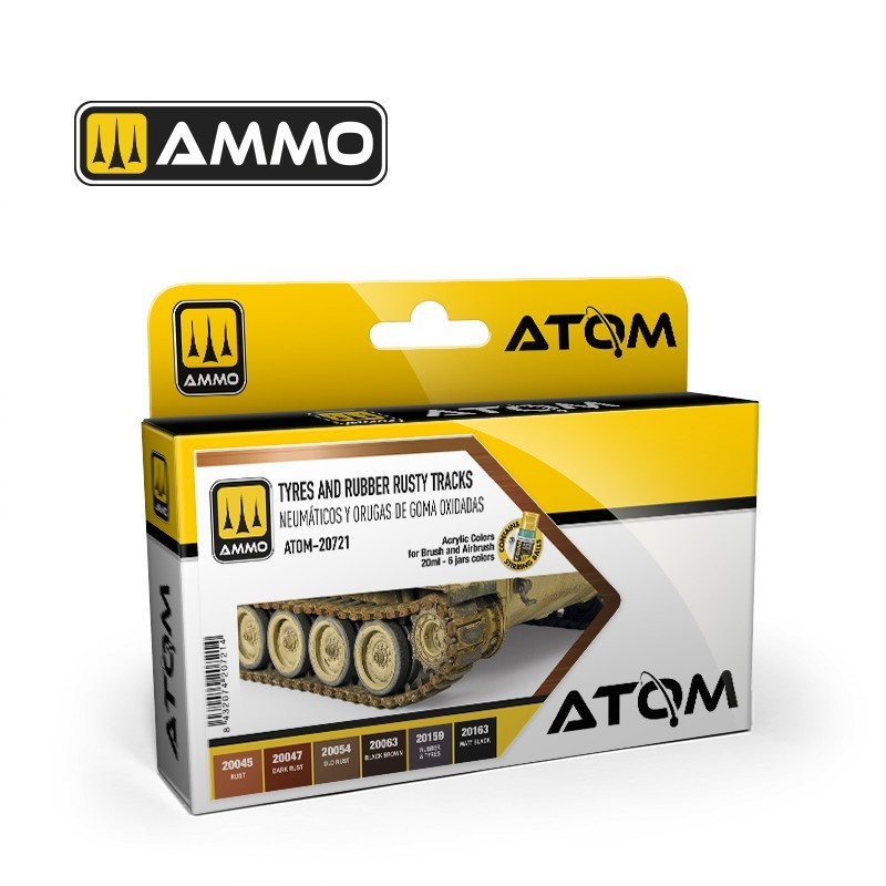 AMMO MIG 20721 ATOM Tyres and Rubber Rusty Tracks Set - Teker ve Paslı Kauçuk Palet Renkleri Seti