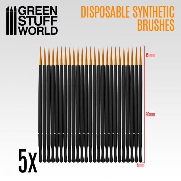 GREEN STUFF WORLD 2419 5X DİSPOSABLE SYNTHETİC BRUSHES – KULLAN AT SENTETİK FIRÇA