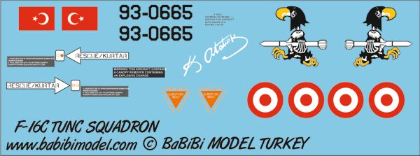 BABİBİ MODEL DBT - 01143 1/48 F-16 C 151. TUNÇ FİLO DEKAL SETİ