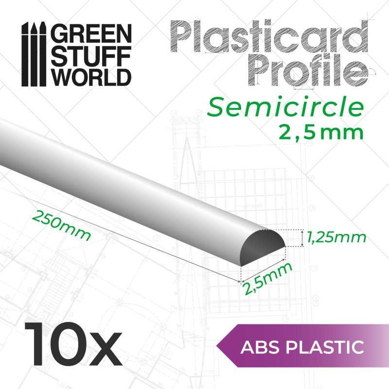 GREEN STUFF WORLD 14182 ABS Plasticard - Profile SEMICIRCLE 2.5 mm - 2,5 mm Yarım Daire ABS Plastik Profil 10 Adet