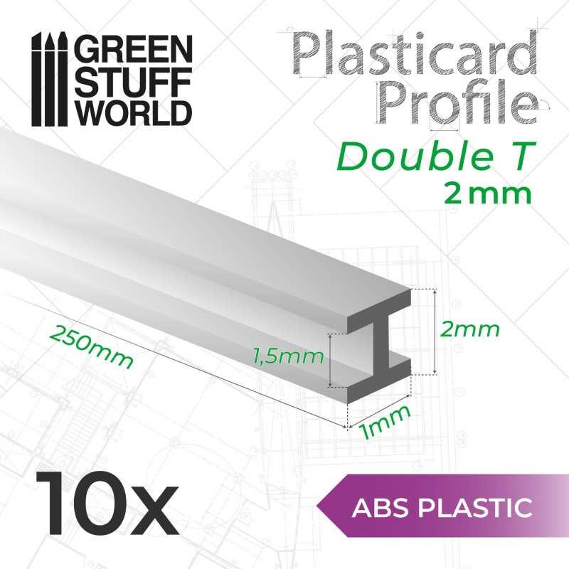 GREEN STUFF WORLD 9232 ABS Plasticard Profile DOUBLE-T 2 mm - 2 mm Çift T ABS Plastik Profil 10 Adet