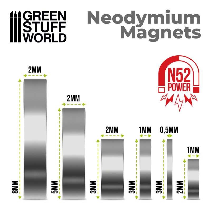 GREEN STUFF WORLD 11600 Neodymium Magnets 2x1mm - 100 units (N52) - MIKNATIS 100 ADET
