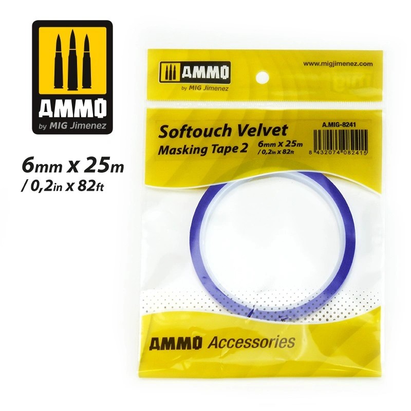 AMMO MIG 8241 SOFTOUCH VELVET MASKING TAPE 2 (6mm X 25M) YUMUŞAK KADİFE DOKULU MASKELEME BANTI