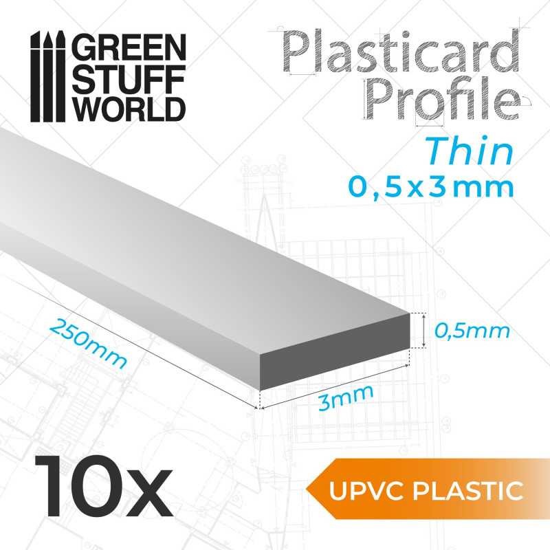 GREEN STUFF WORLD 10835 uPVC Plasticard Thin 0.50mmx3mm - İnce 0,50x3 mm Plastik Profil 10 Adet