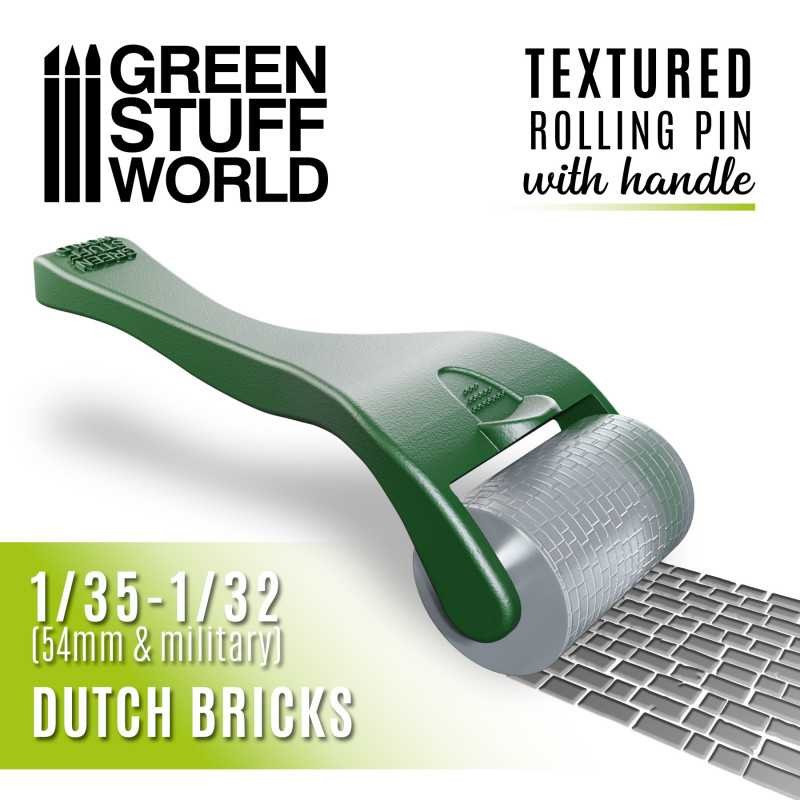 GREEN STUFF WORLD 10490 Rolling pin with Handle - Dutch Bricks - HOLLANDA TİPİ TUĞLA YAPMA RULOSU
