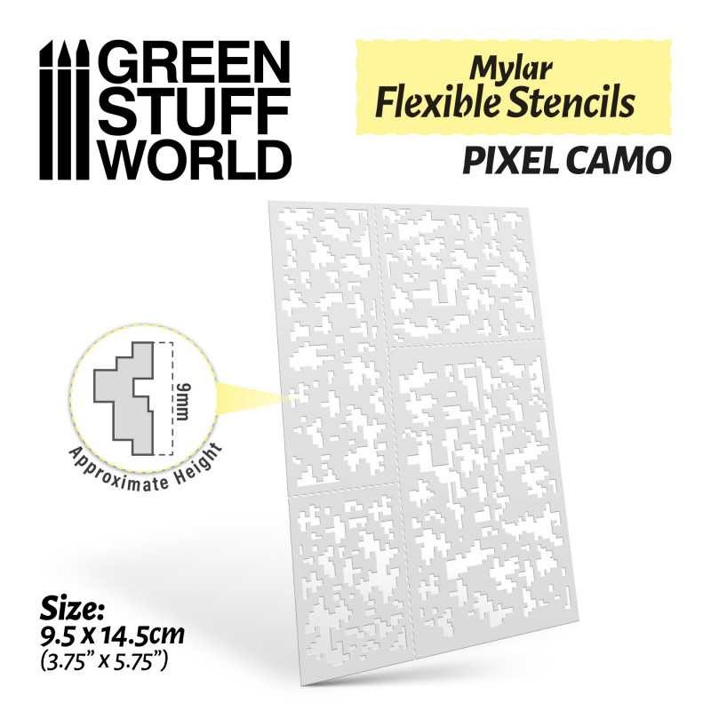 GREEN STUFF WORLD 3681 Flexible Stencils - Pixel CAMO (9mm aprox.)