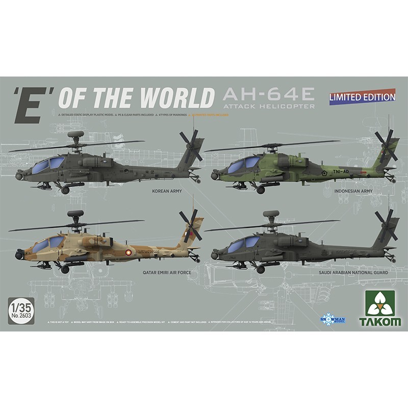 TAKOM 2603 1/35 'E' of the World AH-64E Attack Helicopter (Limited Edition) Saldırı Helikopteri Maketi