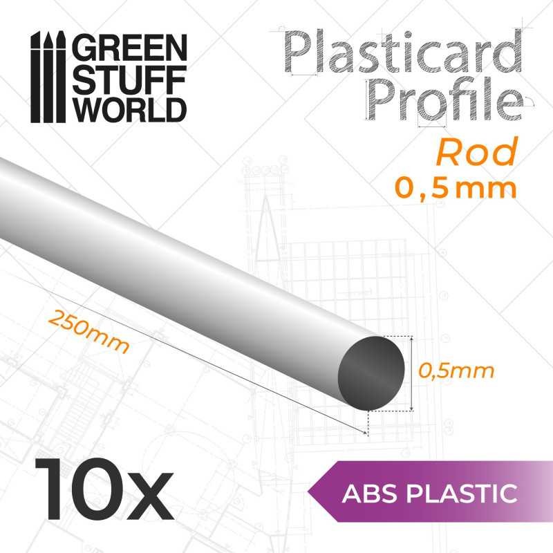 GREEN STUFF WORLD 9171 ABS Plasticard Profile ROD 0.5mm - 0,5 mm Çubuk ABS Plastik Profil 10 Adet