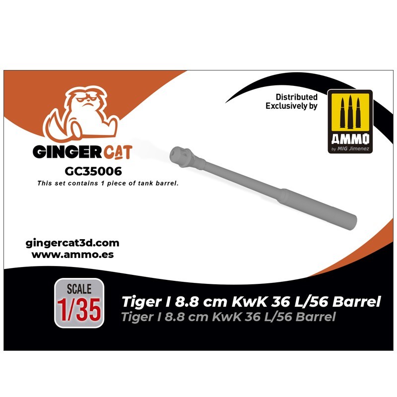 Ginger Cat 35006 1/35 Tiger I 8.8 cm KwK 36 L/56 Barrel (1pcs) Reçine Detay Seti