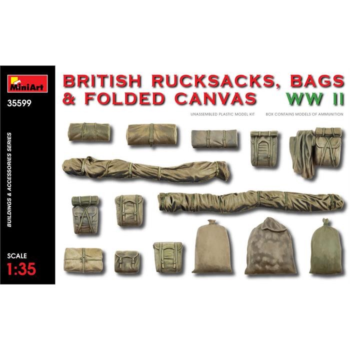 MINIART 35599 1/35 II. Dünya Savaşı İngiliz Sırt Çantaları, Katlanmış Tente ve Çuvallar
