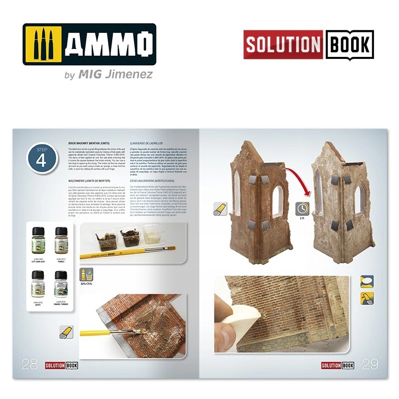 AMMO MIG 6510 How to Paint Brick Buildings. Colors & Weathering System Solution Book (Multilingual) BİNA BOYAMA TEKNİKLERİ KİTABI