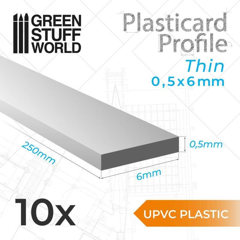 GREEN STUFF WORLD 10837 uPVC Plasticard Thin 0.50mmx6mm - İnce 0,50x6 mm Plastik Profil 10 Adet