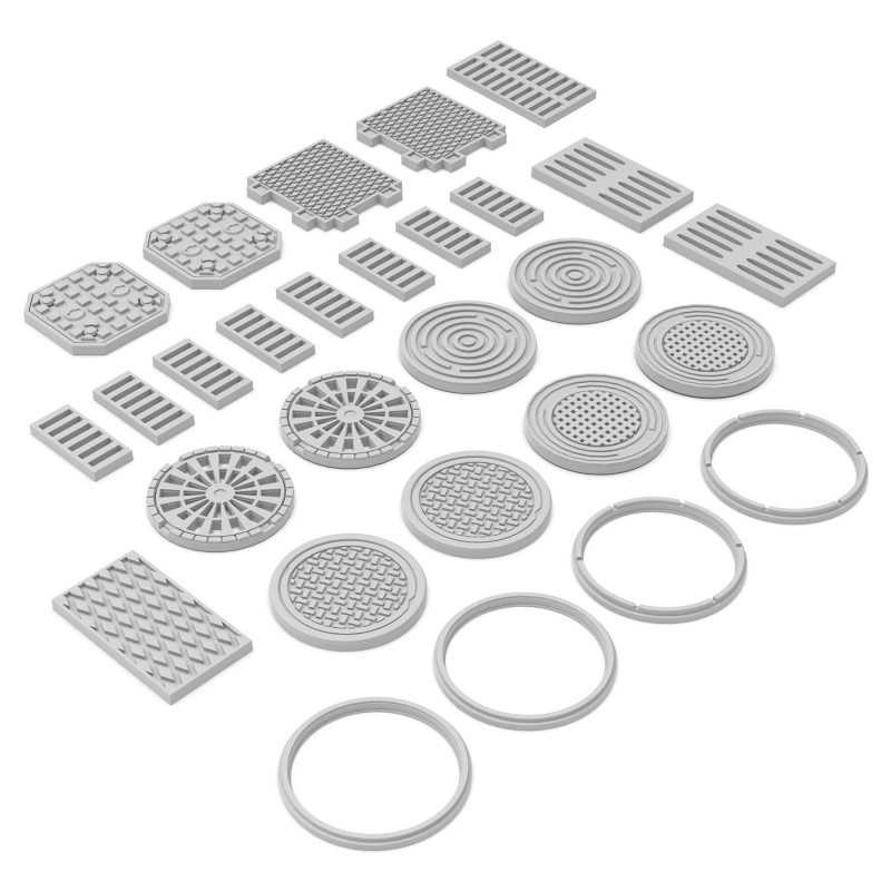 GREEN STUFF WORLD 13637 3D printed set - Manhole Covers RÖGAR KAPAKLARI