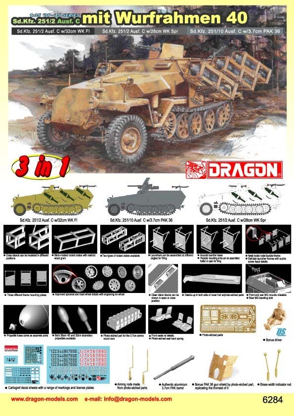 DRAGON 6284 1/35 Sd.Kfz. 251 Ausf. C mit WURFRAHMEN 40 (CHINA VERSION) İKİNCİ DÜNYA SAVAŞI ALMAN PERSONEL TAŞIYICI MAKETİ