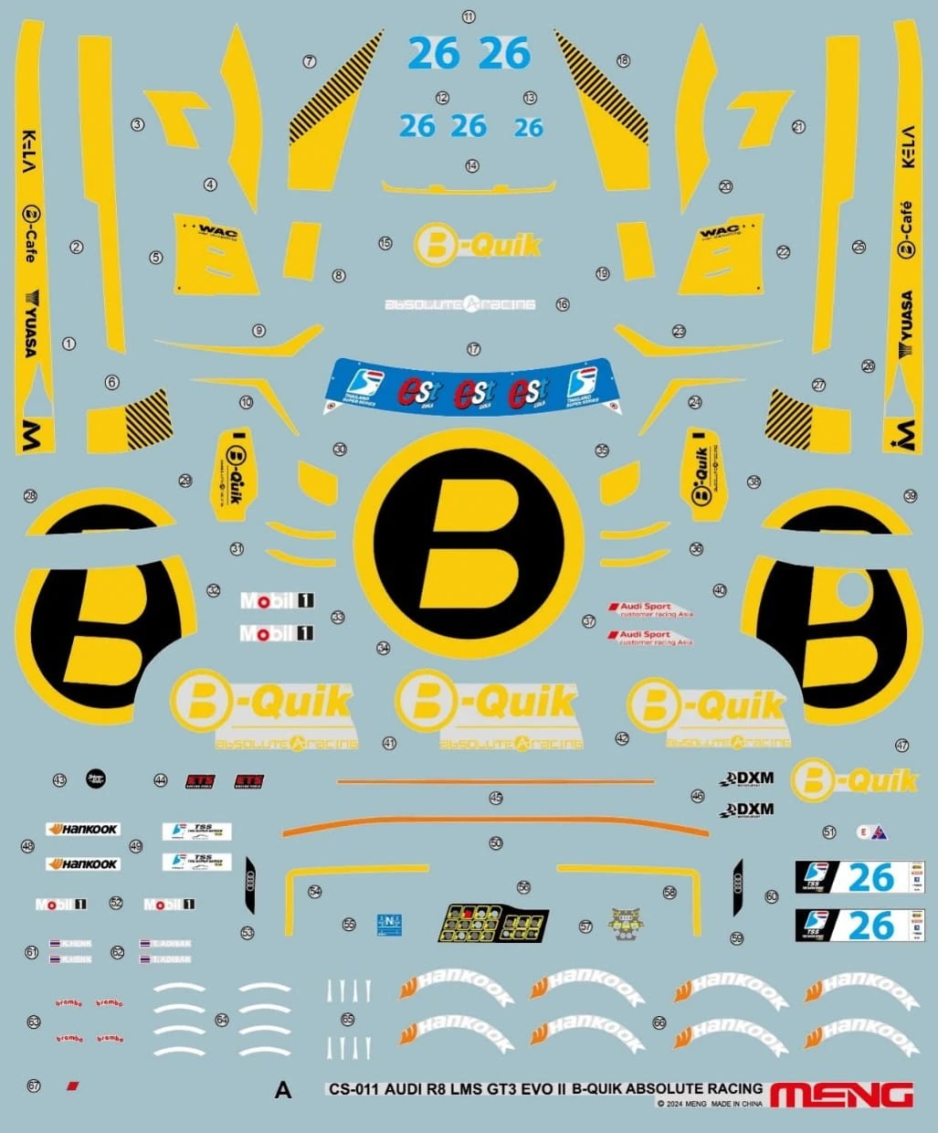 MENG CS-011 1/24 AUDI R8 LMS GT3 EVO II B-Quik Absolute Racing  ARABA MAKETİ