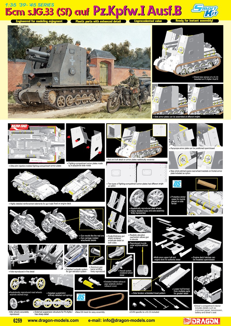 DRAGON 6259 1/35 15cm s.IG.33(Sf) auf Pz.Kpfw.I Ausf.B (SMART KIT) İKİNCİ DÜNYA SAVAŞI ALMAN 