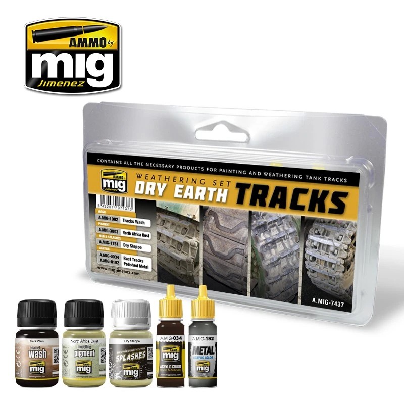 AMMO MIG 7437 Dry Earth Tracks Weathering Set - Tozlu ve Topraklı Palet Kirletme Seti