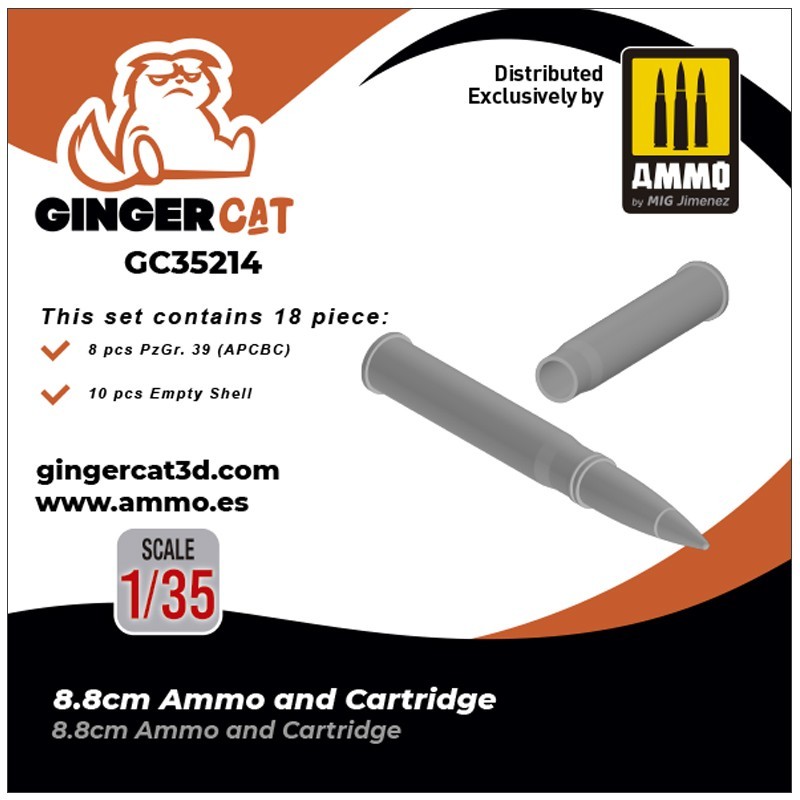 Ginger Cat 35214 1/35 8.8cm Ammo and Cartridge (18pcs) Reçine Detay Seti