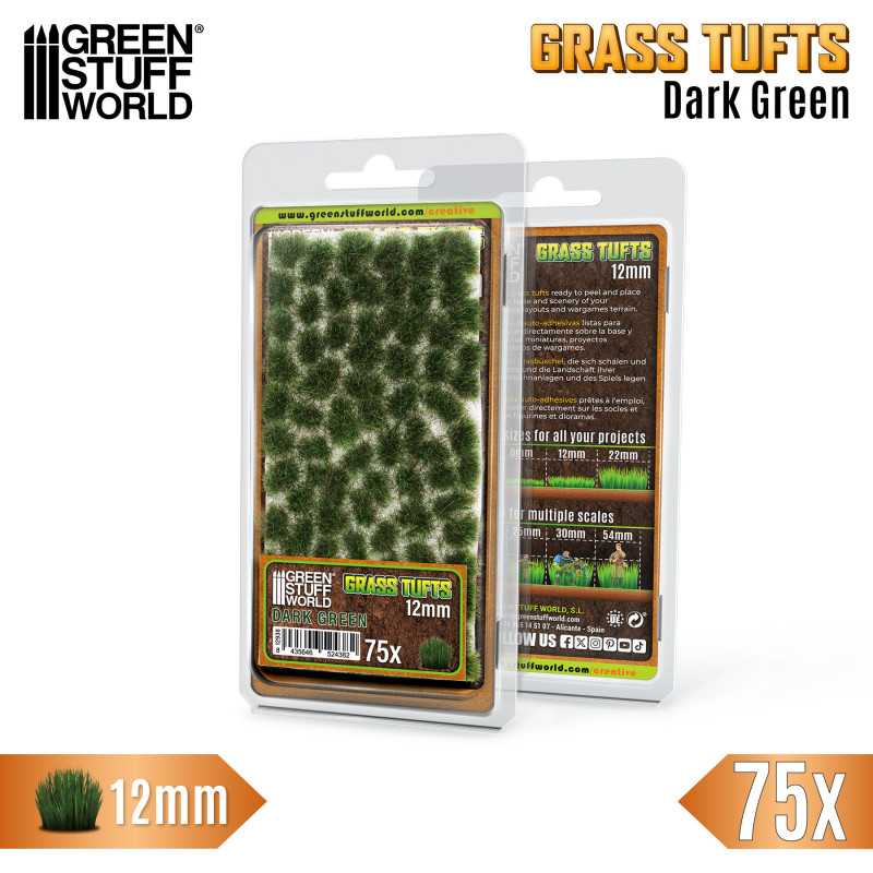 GREEN STUFF WORLD 12938 Grass TUFTS 12mm self-adhesive DARK GREEN - 12MM KOYU YEŞİL ÇİM ÖBEĞİ