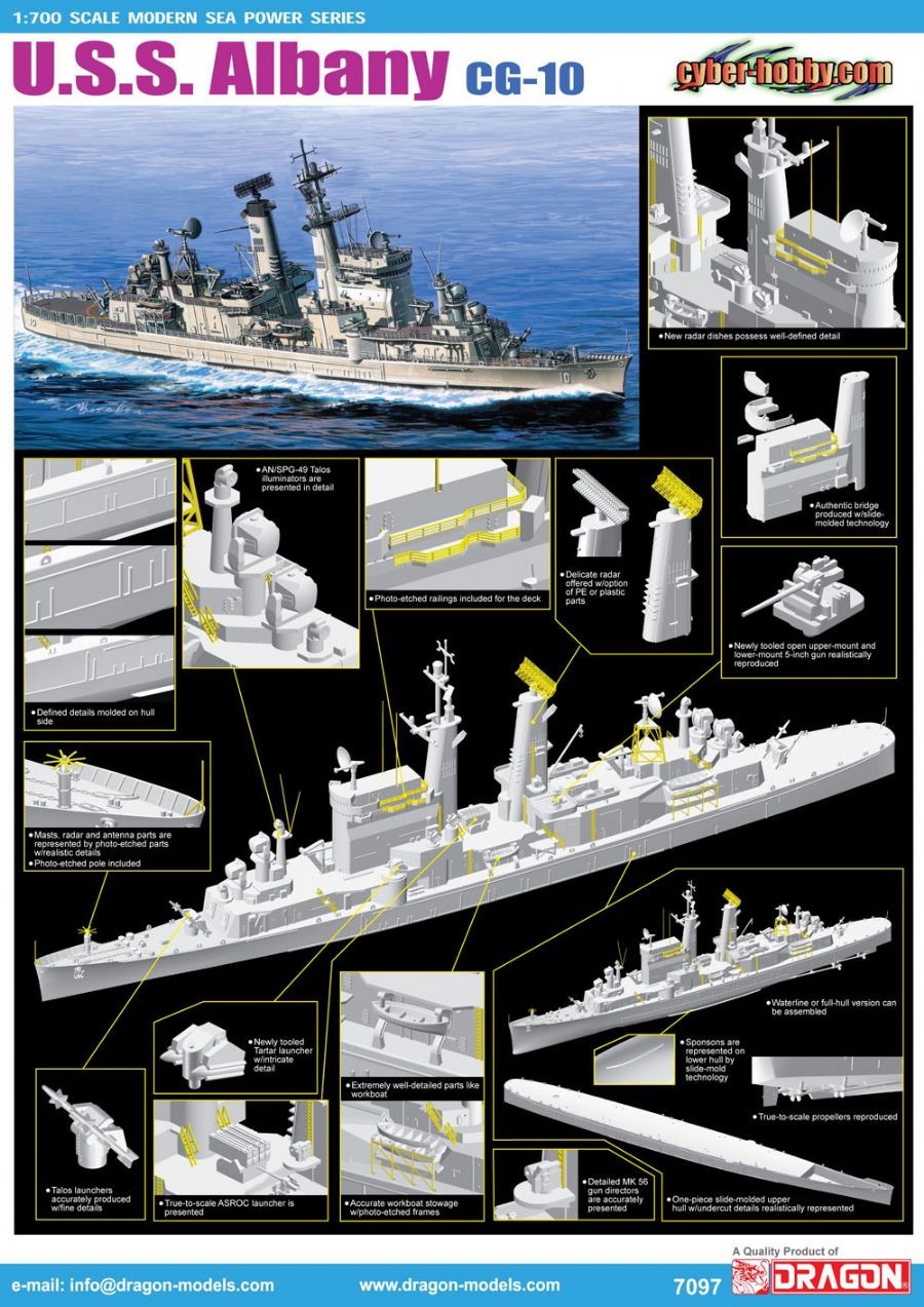 DRAGON 7097 1/700 U.S.S. ALBANY CG-10 AMERİKAN SAVAŞ GEMİSİ MAKETİ