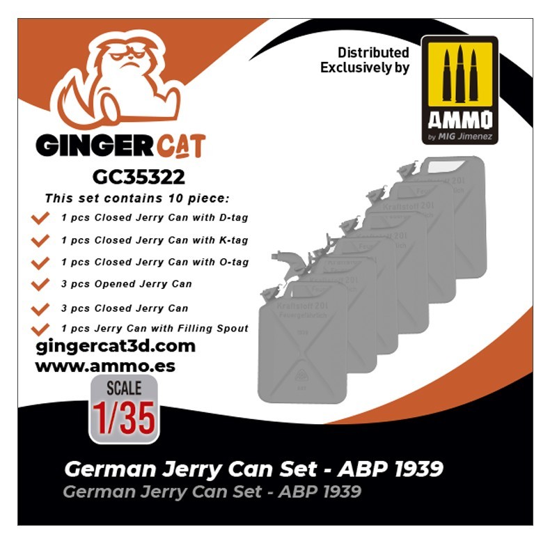 Ginger Cat 35322 1/35 German Jerry Can Set - ABP 1939 (10pcs) Reçine Detay Seti