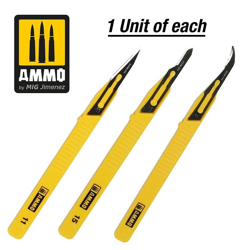 AMMO MIG 8691 Mini Blade Set - 3 pcs. (1 Mini Blade Straight + 1 Mini Blade Curved + 1 Mini Blade Ripper) MİNİ BIÇAK SETİ