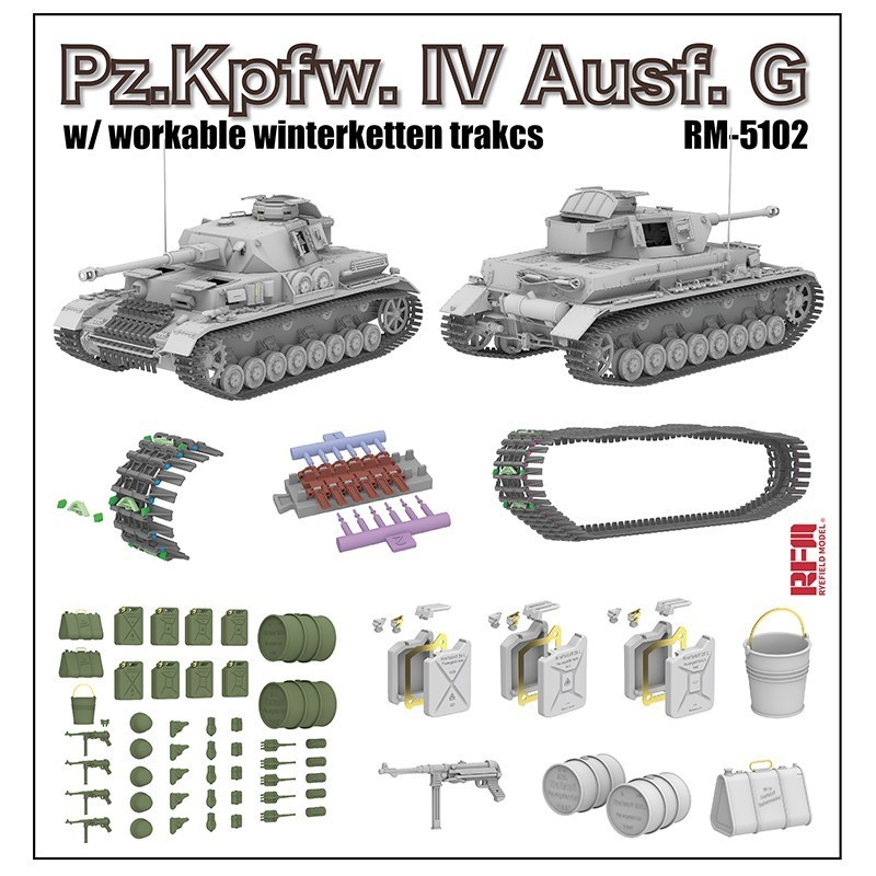 RYE FIELD MODELS 5102 1/35 Pz.Kpfw. IV Ausf. G w/ workable WINTERKETTEN trakcs Tank Maketi