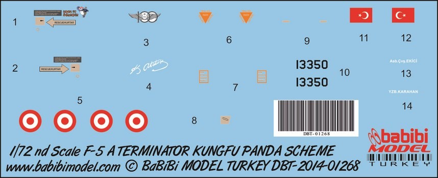 BABİBİ MODEL DBT - 01269 1/48 F-5A TERMINATOR KUNGFU PANDA DEKAL SETİ