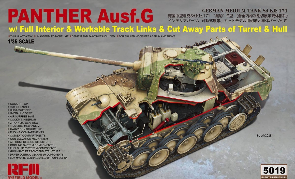 RYE FIELD MODELS 5019 1/35 PANTHER AUSF G w/Full Interior & Workable track Links & Cut Away Parts of Turret & Hull