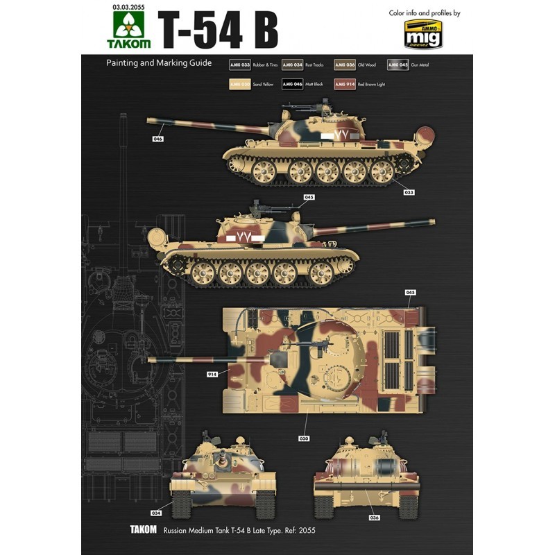 TAKOM 2055 1/35 T-54 B Russian Medium Tank Late Type MODERN TANK MAKETİ