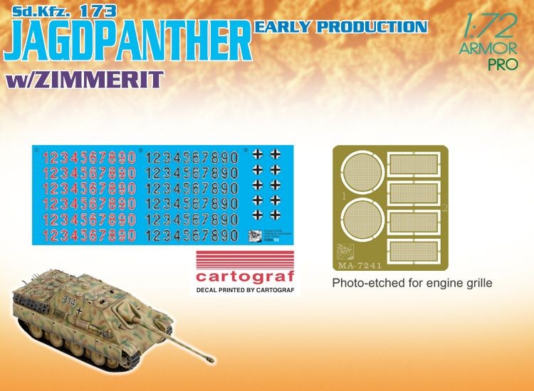 DRAGON 7241 1/72 Sd.Kfz.173 JAGDPANTHER (EARLY PRODUCTION) w/ZIMMERIT İKİNCİ DÜNYA SAVAŞI ALMAN TANK AVCISI MAKETİ