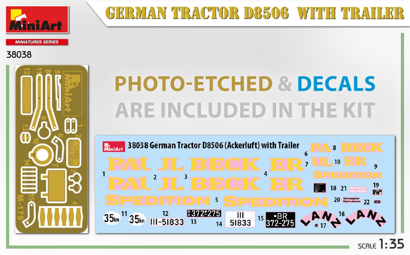 MINIART 38038 1/35 GERMAN TRACTOR D8506 WITH TRAILER