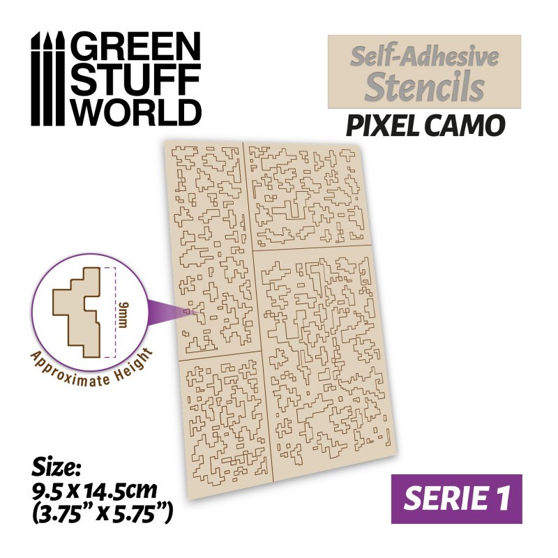 GREEN STUFF WORLD 10936 Self-adhesive stencils - Pixel Camo - KAMUFLAJ BOYAMA ŞABLONU