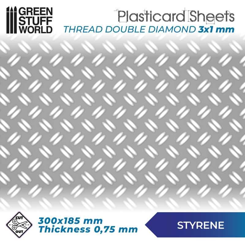 GREEN STUFF WORLD 1101 Plasticard Thread DOUBLE DIAMOND Textured Sheet - Çift İzli Elmas Yüzey Plastik Levha