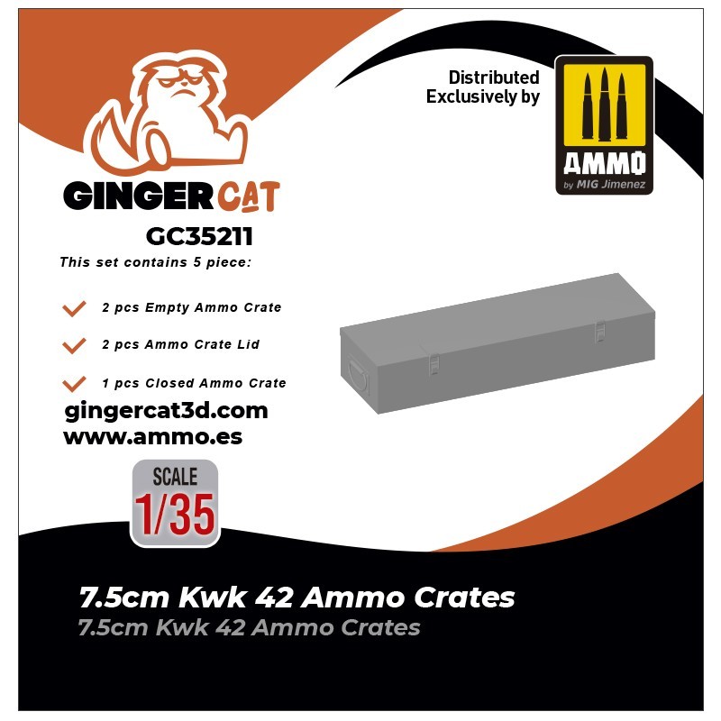 Ginger Cat 35211 1/35 7.5cm KWK42 Ammo Crates Reçine Detay Seti