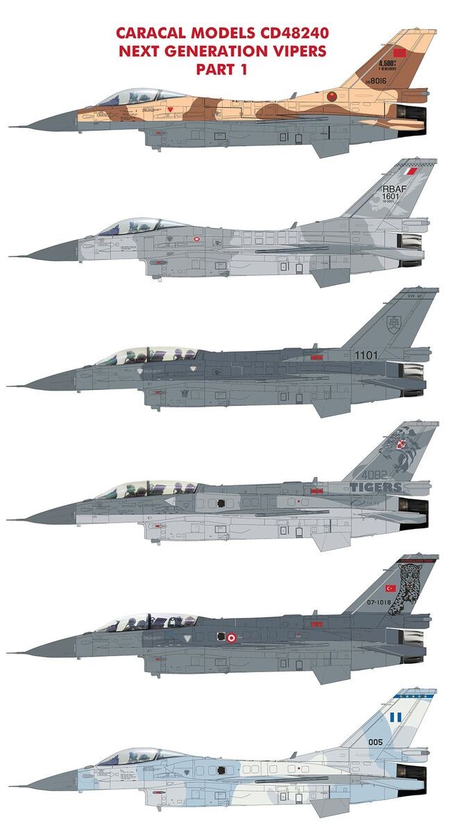 CARACAL MODELS 48240 1/48 F-16 "The Next Generation" Advanced Vipers SAVAŞ UÇAĞI MAKETİ İÇİN DEKAL SETİ