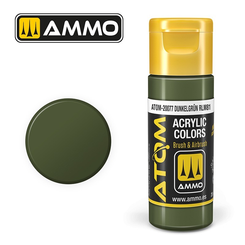 AMMO MIG ATOM 20077 Dunkelgrün RLM 81 ALMAN HAVA KUVVETLERİ RENGİ  FS 34079 GÜNEY DOĞU ASYA KAMUFLAJI AKRİLİK MAKET BOYASI