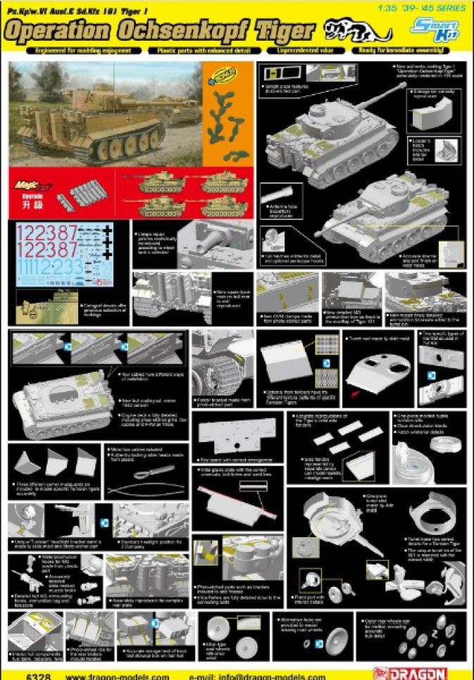 DRAGON 6328 1/35 Pz.Kpfw.VI Ausf.E Sd.Kfz.181 TIGER I "OPERATION OCHSENKOPF TIGER" (SMART KIT) İKİNCİ DÜNYA SAVAŞI ALMAN TANK MAKETİ