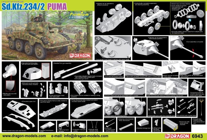 DRAGON 6943 1/35 Sd.Kfz.234/2 PUMA (PREMIUM EDITION) İKİNCİ DÜNYA SAVAŞI ALMAN SAVAŞ ARACI MAKETİ