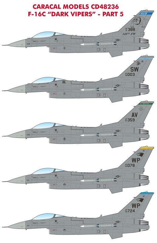 CARACAL MODELS 48236 1/48 F-16C "Dark Vipers" Part 5 SAVAŞ UÇAĞI MAKETİ İÇİN DEKAL SETİ