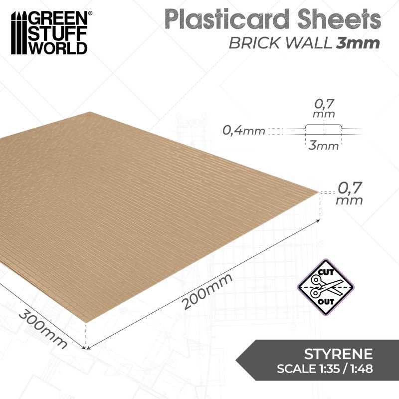 GREEN STUFF WORLD 5060 Plasticard Brick Walls 3mm - Tuğla Duvar Plastik Levha 3mm