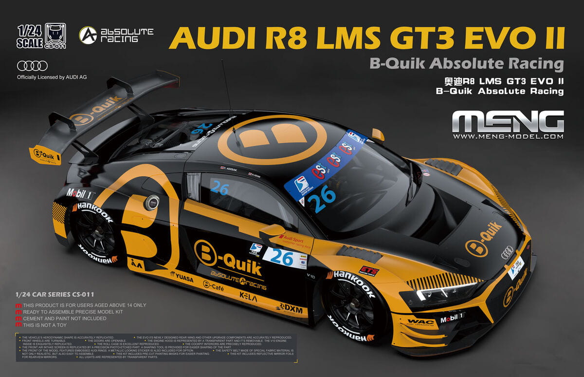 MENG CS-011 1/24 AUDI R8 LMS GT3 EVO II B-Quik Absolute Racing  ARABA MAKETİ